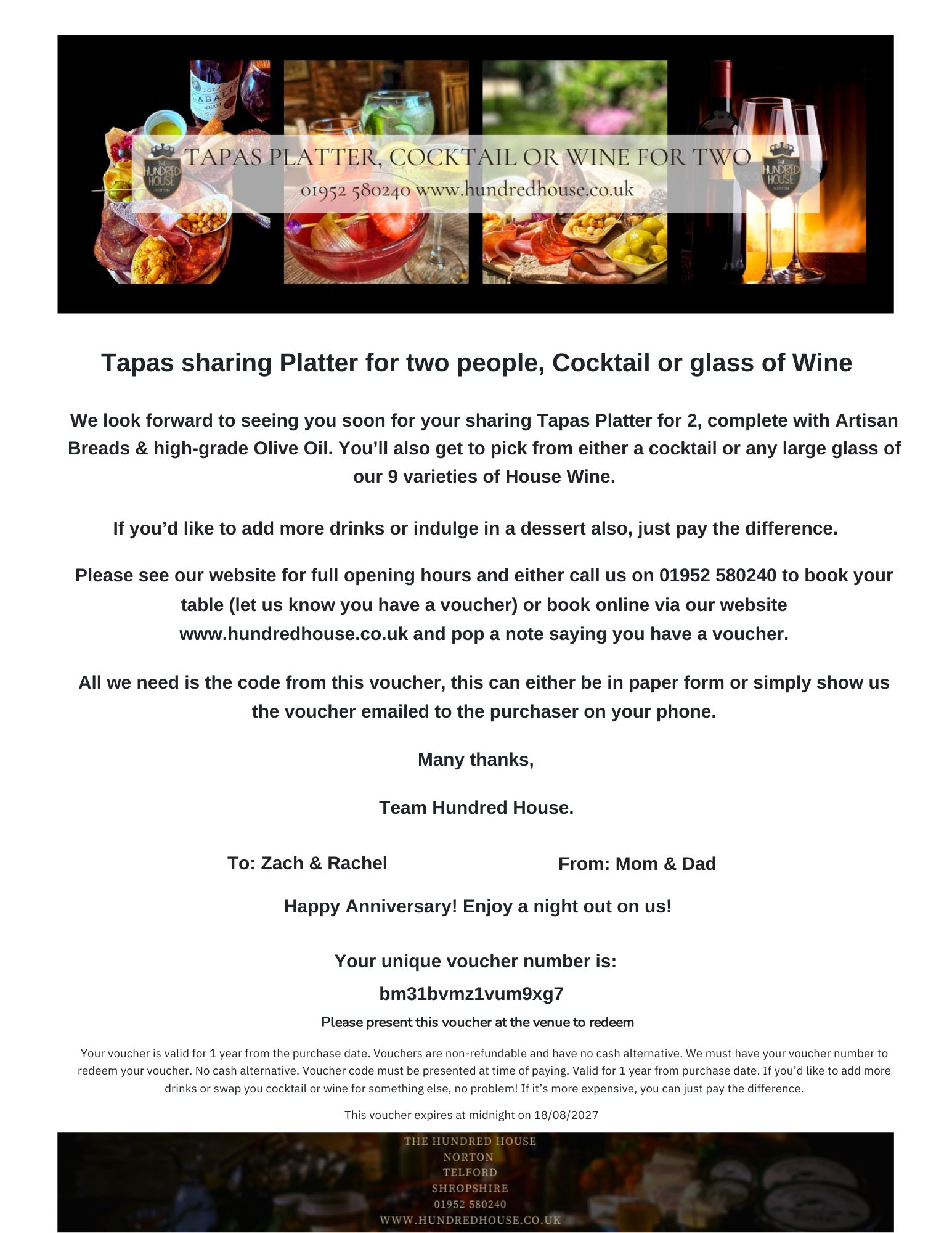 Example Tapas Gift voucher 2026
