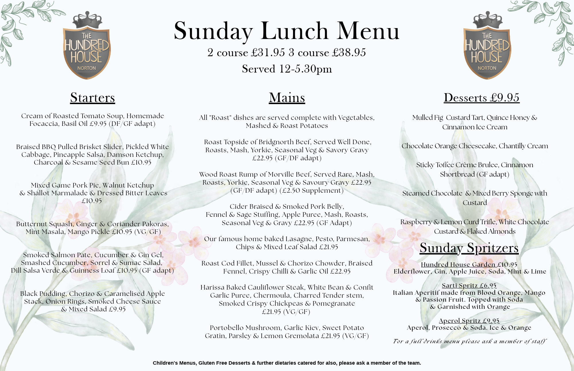 25th October Sunday Lunch Menu (1)